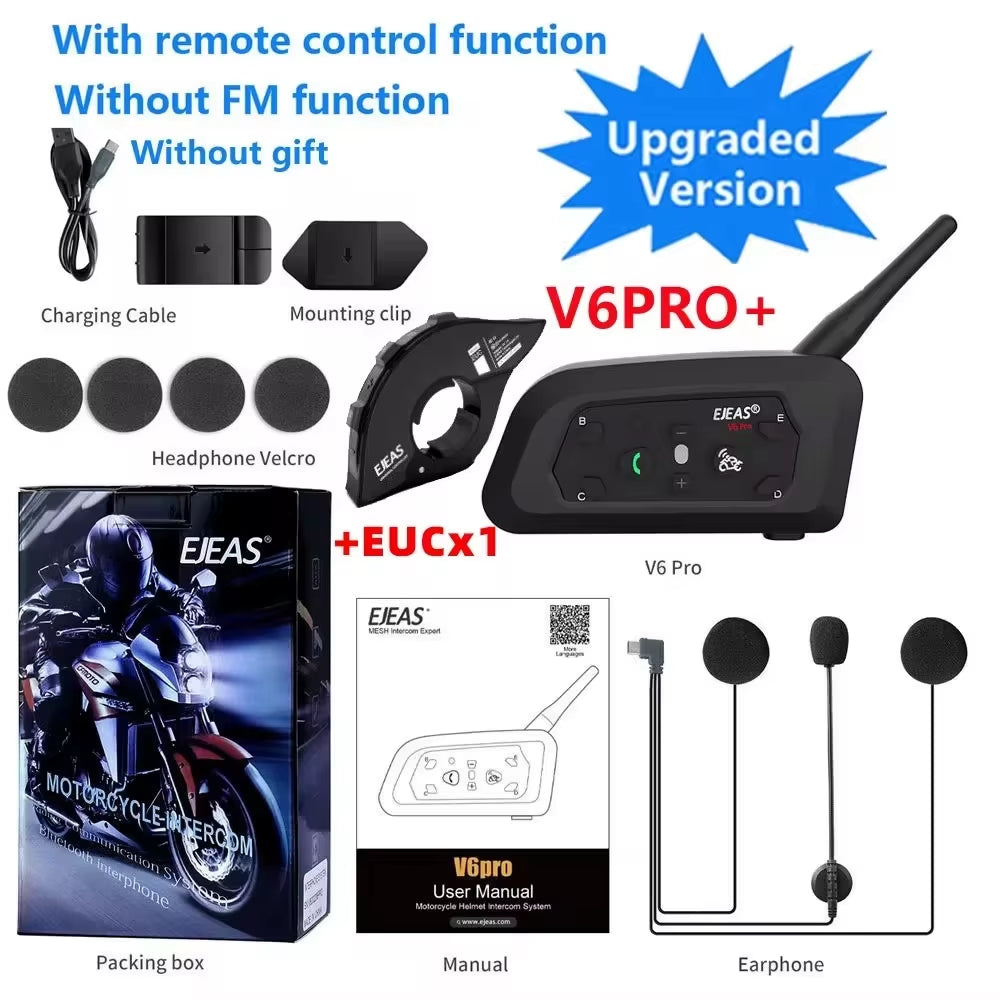V6 PRO+ Motorcycle Bluetooth Helmet Headset Intercom 850Mah MOTO Communicator 800M Interphone for 6 Riders IP65 Waterproof