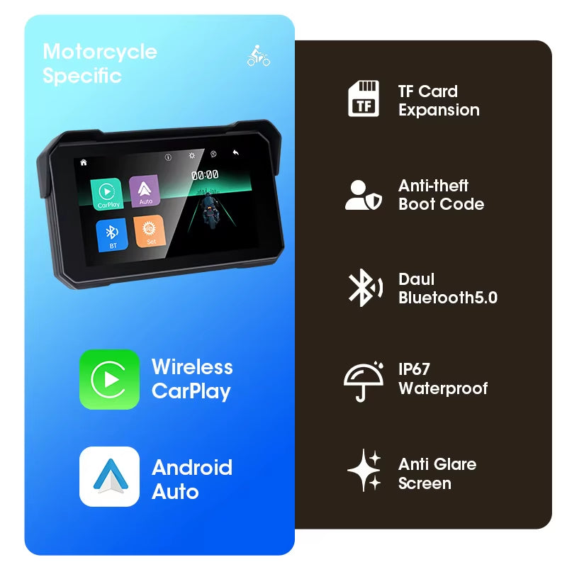 Motorcycle Display Screen Carplay Moto Navigation Portable Digital Dashboard Motobike Android Auto Waterproof BT Monitor