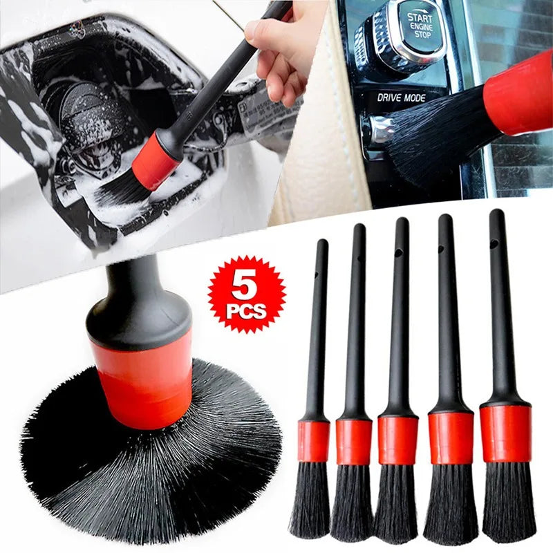 5Pcs Car Cleaning Brush Kit Auto Detail Brushes Dust Brushes for Car Interior Detailing Brush Set Wheel Rims Clean Brush Tools