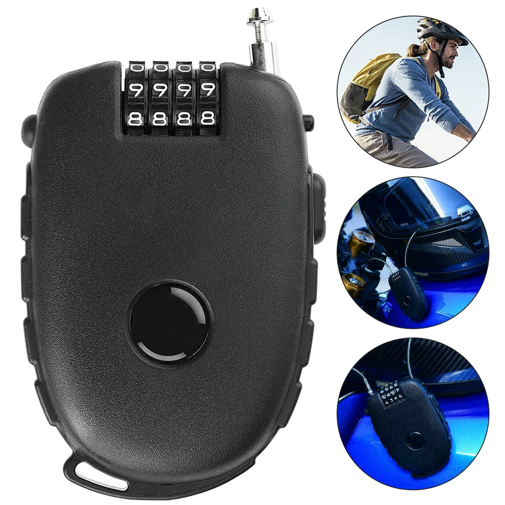 Motorcycle Helmet Lock Mini Password Lock Anti-Theft Lock Bike Motorcycle Helmet Cable Steel Retractable Combination Lock