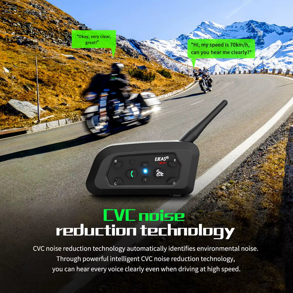 V6 PRO+ Motorcycle Bluetooth Helmet Headset Intercom 850Mah MOTO Communicator 800M Interphone for 6 Riders IP65 Waterproof