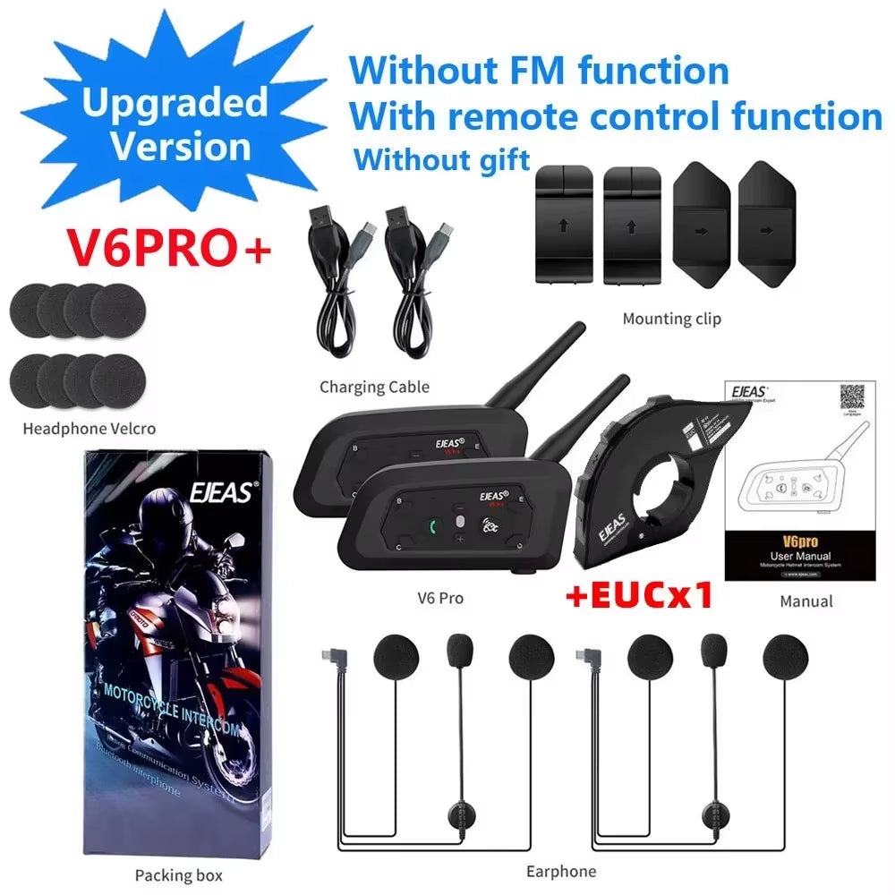 V6 PRO+ Motorcycle Bluetooth Helmet Headset Intercom 850Mah MOTO Communicator 800M Interphone for 6 Riders IP65 Waterproof