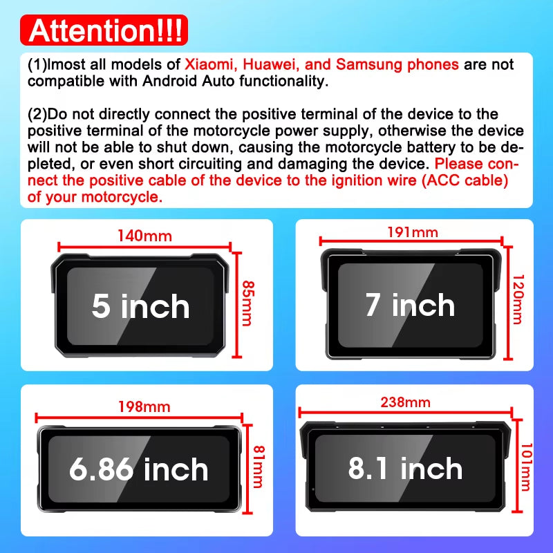 Motorcycle Display Screen Carplay Moto Navigation Portable Digital Dashboard Motobike Android Auto Waterproof BT Monitor