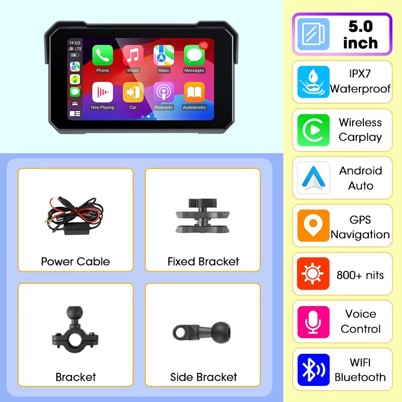 Motorcycle Display Screen Carplay Moto Navigation Portable Digital Dashboard Motobike Android Auto Waterproof BT Monitor
