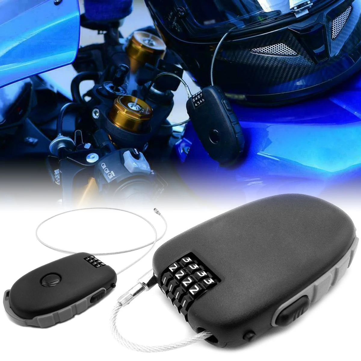 Motorcycle Helmet Lock Mini Password Lock Anti-Theft Lock Bike Motorcycle Helmet Cable Steel Retractable Combination Lock