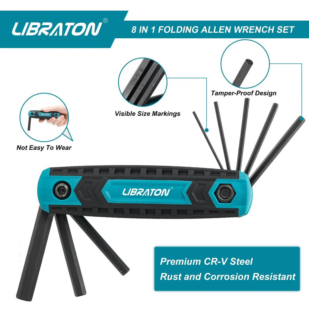 8 in 1 Folding Allen Wrench Set Metric Allen Key Set Tool or Folding Tamper Proof Torx Key Set Portable Star Wrench Kit