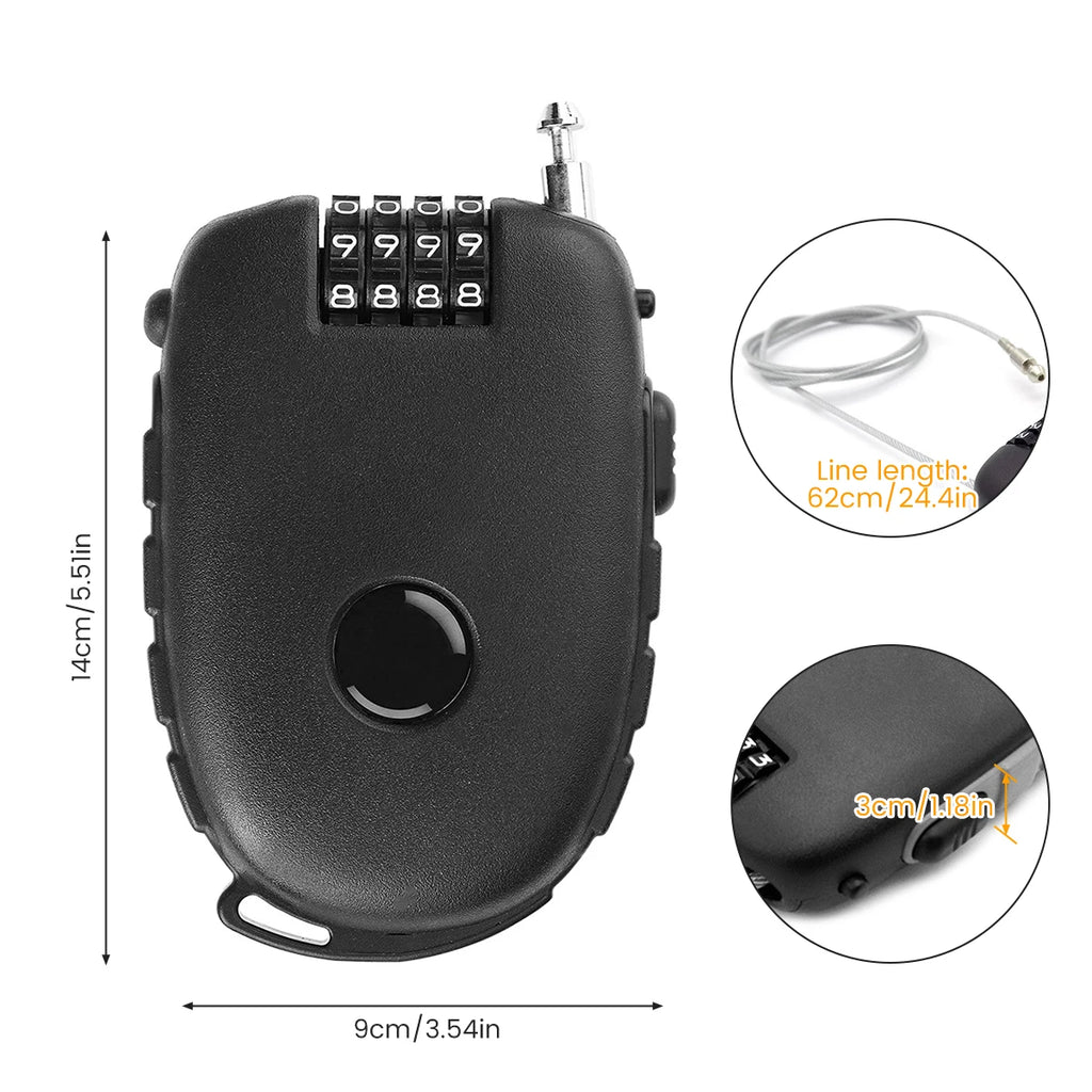 Motorcycle Helmet Lock Mini Password Lock Anti-Theft Lock Bike Motorcycle Helmet Cable Steel Retractable Combination Lock