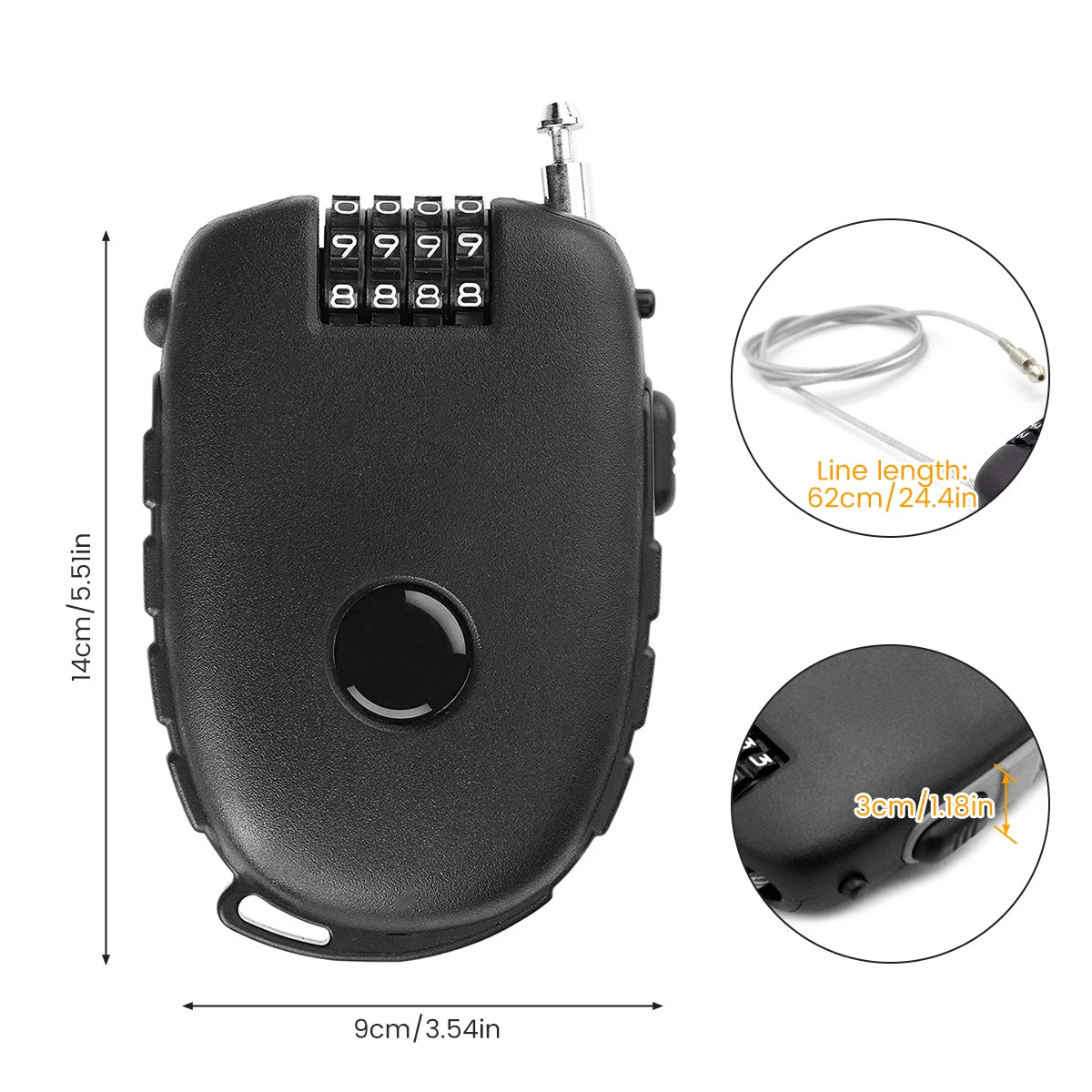 Motorcycle Helmet Lock Mini Password Lock Anti-Theft Lock Bike Motorcycle Helmet Cable Steel Retractable Combination Lock