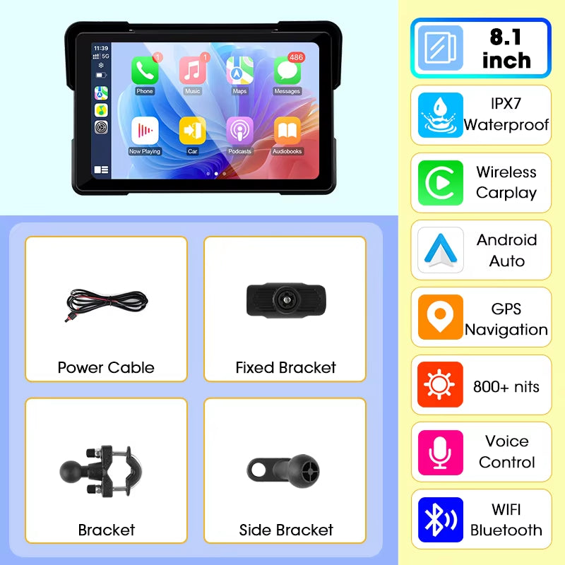 Motorcycle Display Screen Carplay Moto Navigation Portable Digital Dashboard Motobike Android Auto Waterproof BT Monitor