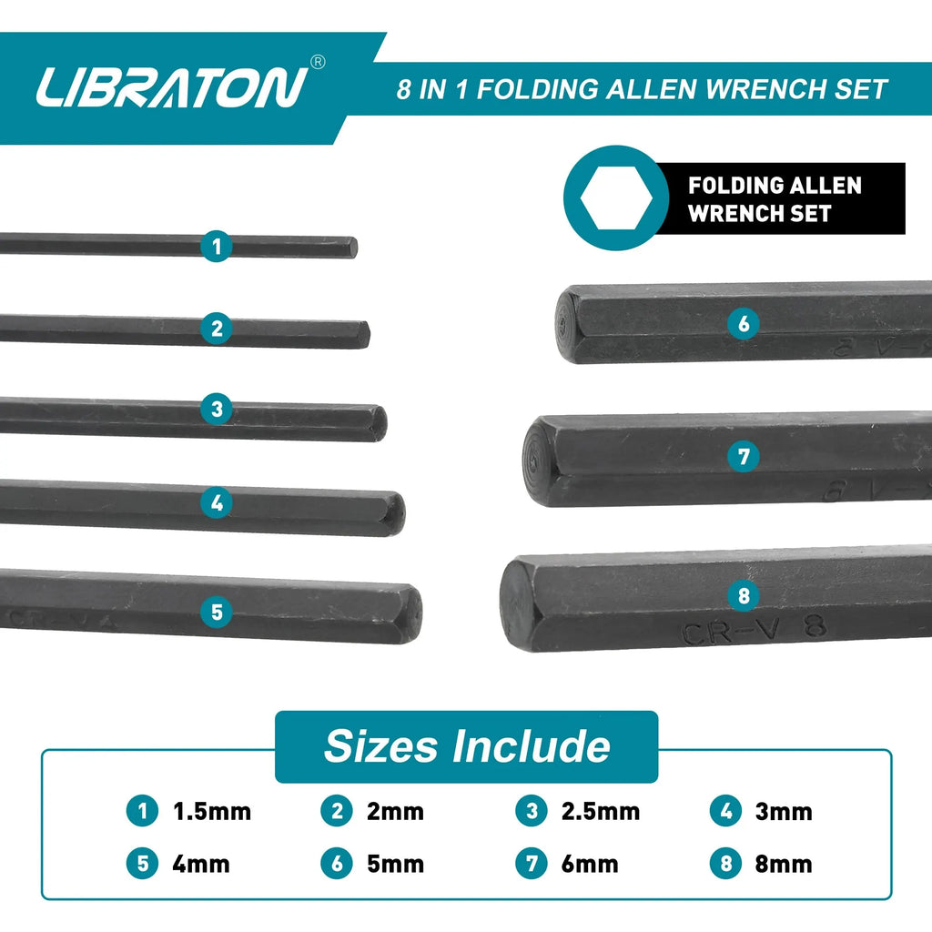8 in 1 Folding Allen Wrench Set Metric Allen Key Set Tool or Folding Tamper Proof Torx Key Set Portable Star Wrench Kit
