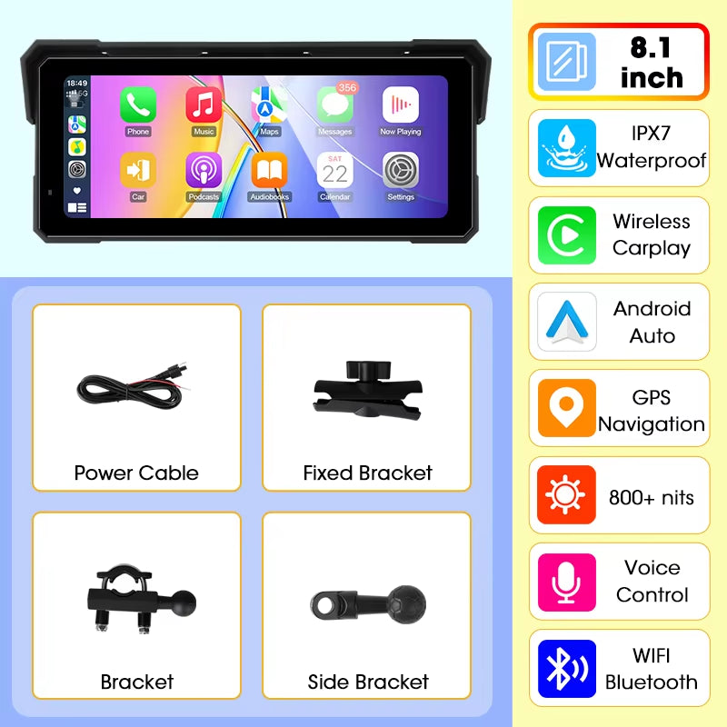 Motorcycle Display Screen Carplay Moto Navigation Portable Digital Dashboard Motobike Android Auto Waterproof BT Monitor