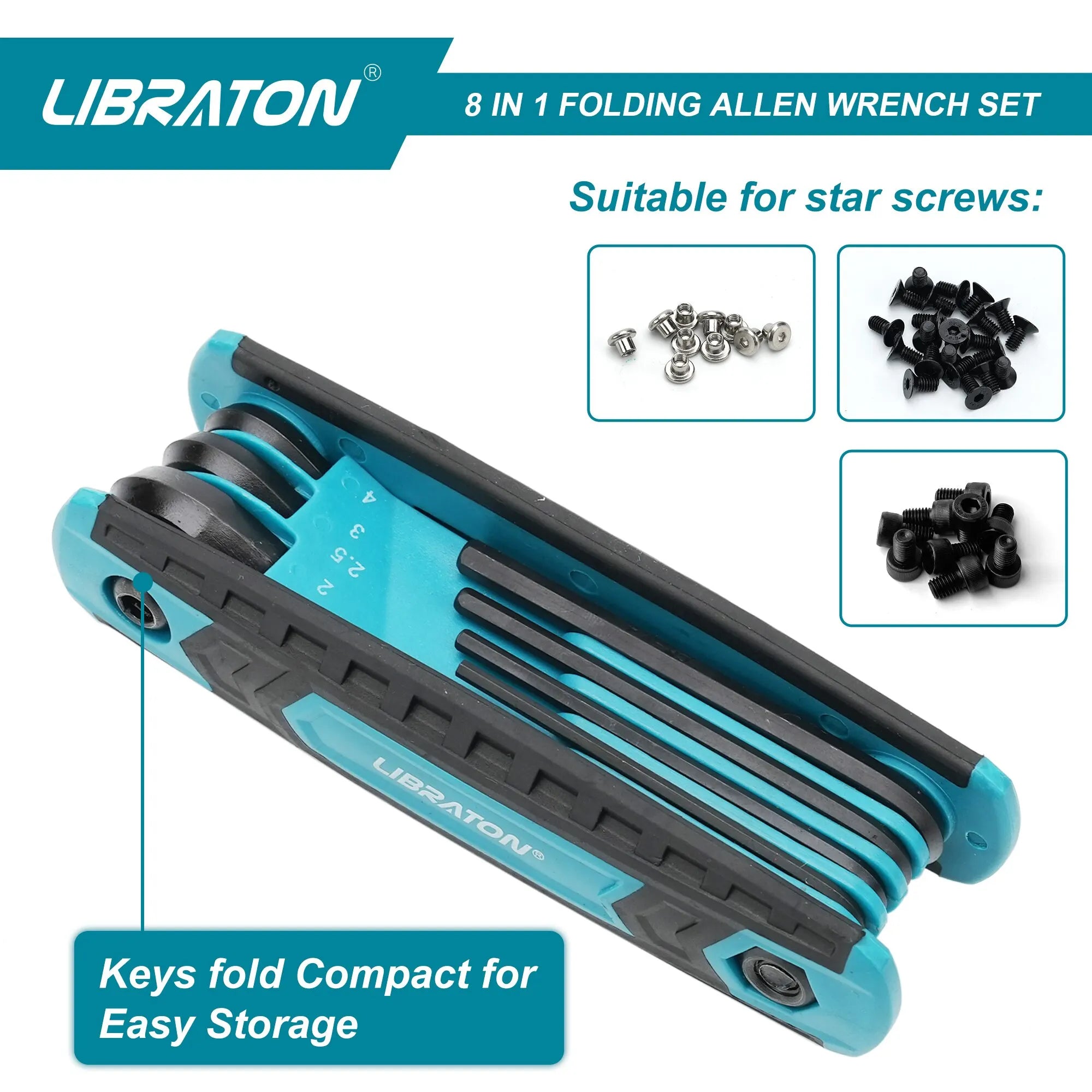 8 in 1 Folding Allen Wrench Set Metric Allen Key Set Tool or Folding Tamper Proof Torx Key Set Portable Star Wrench Kit