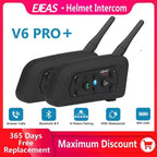 V6 PRO+ Motorcycle Bluetooth Helmet Headset Intercom 850Mah MOTO Communicator 800M Interphone for 6 Riders IP65 Waterproof